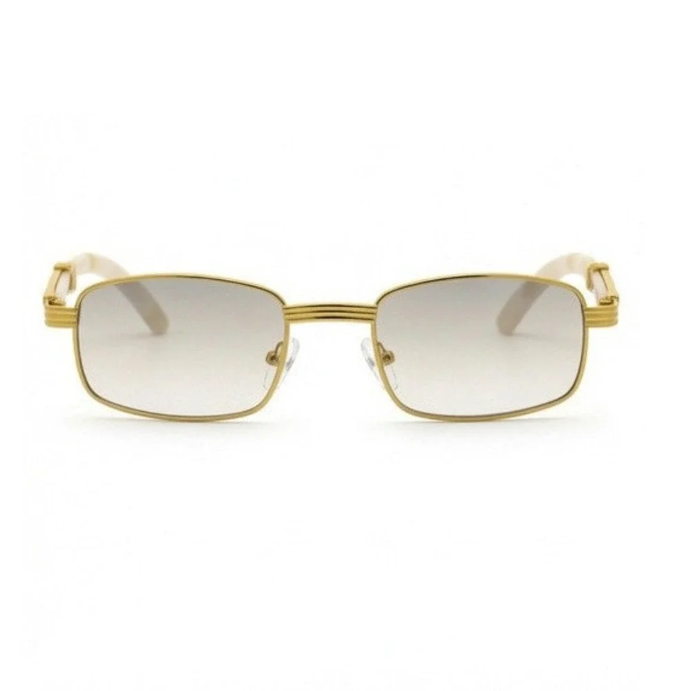Women Gold Rectangle Glasses with Cream Marbled Temples Clear Lens Luxury Style